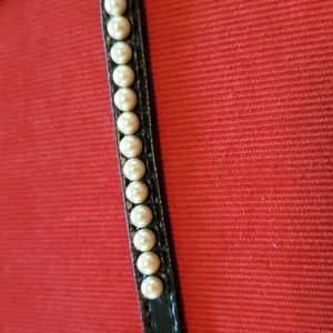 Dog collar black with pearls size 10